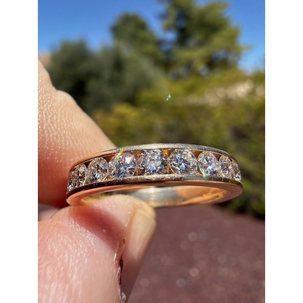 Vintage 14k Solid Gold .96 tcw Natural Diamond Ring Channel Band Size 6.75 3.6g